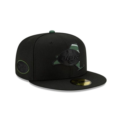 Black New York Jets Hat - New Era NFL State Logo Reflect 59FIFTY Fitted Caps USA6093274